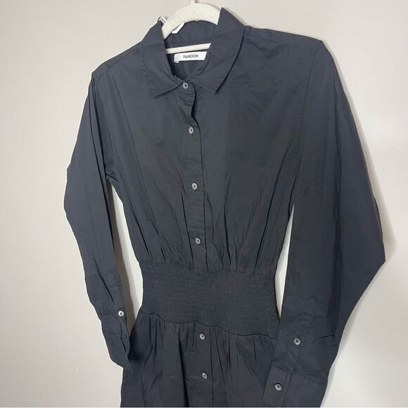 black $250 Thakoon Smocked Waist Maxi Dress With Ladder Trim In BLACK - Picture 7 of 10